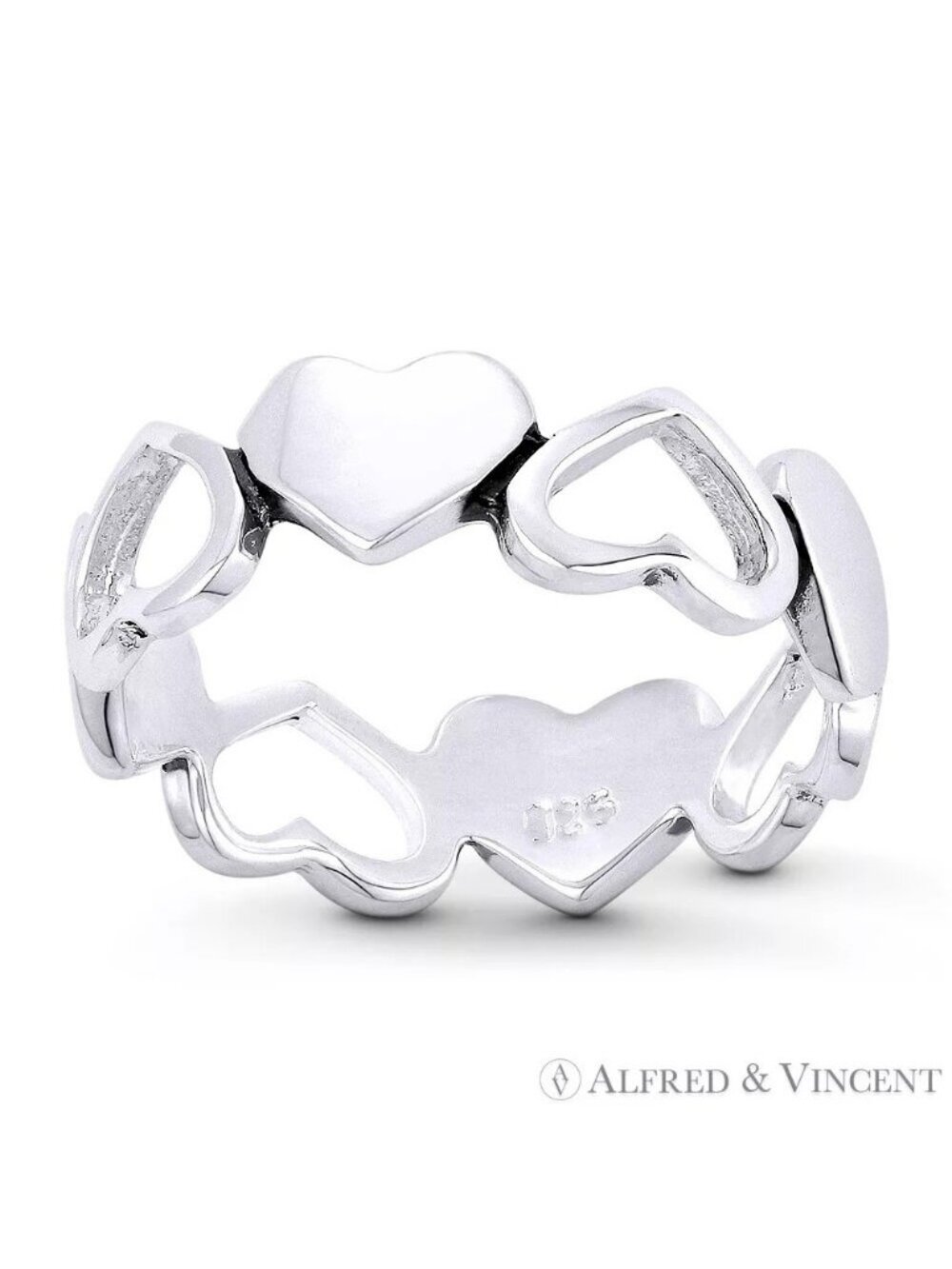 Multi-Heart Love Charm Stackable 6mm Eternity Band in .925 Sterling Silver Sz.8